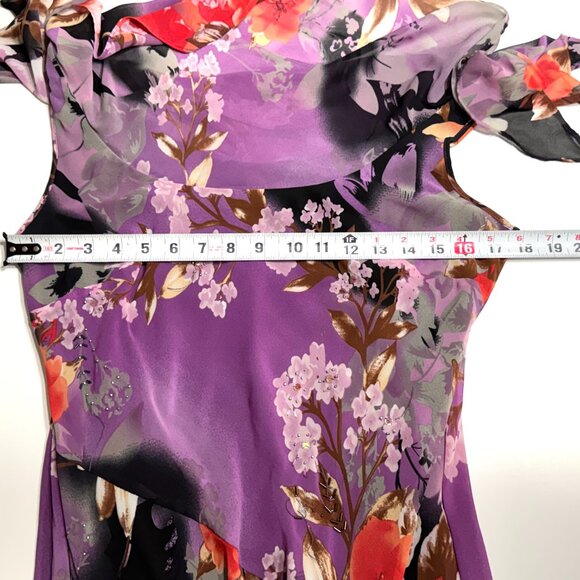 Vtg Y2K Floral Dress Asymmetrical Handkerchief Flutter Sleeve Fairy Whimsical - Picture 12 of 16